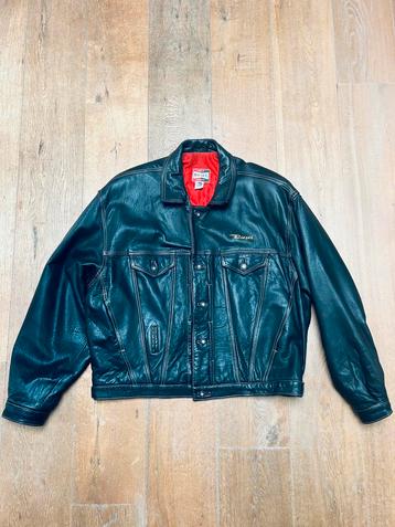 Vintage Diesel Trucker Spijkerjack Leer Unisex Zwart XXL beschikbaar voor biedingen