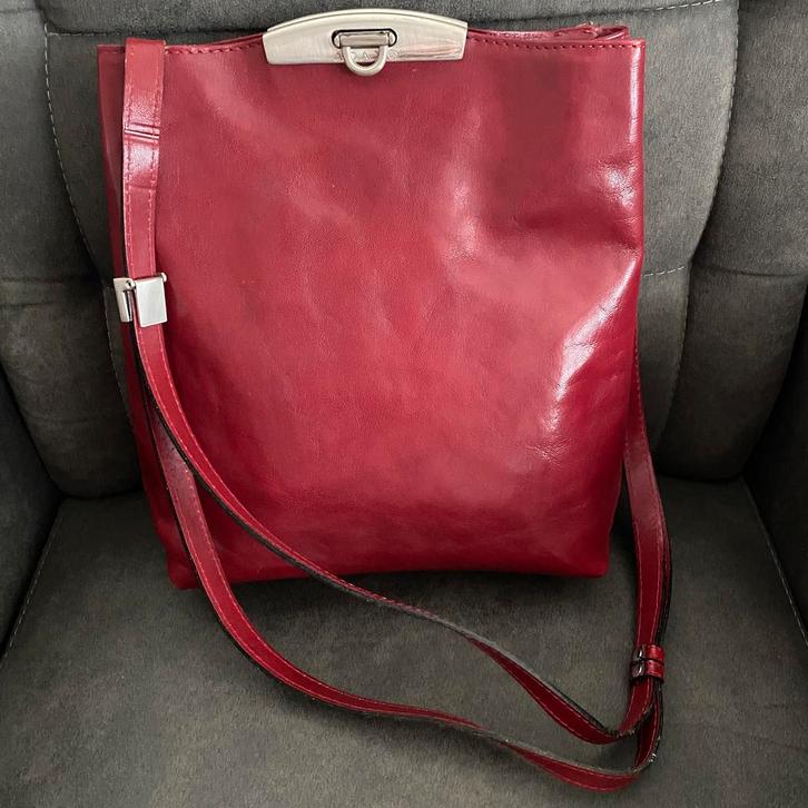 ADAX SCHOUDER-/CROSS BODY TAS LEDER, Sieraden, Tassen en Uiterlijk, Tassen | Schoudertassen, Gebruikt, Overige merken, Rood, Leer
