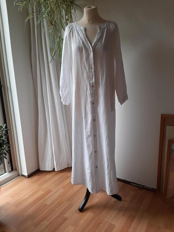 100% witte katoenen  jurk L/Xl, Kleding | Dames, Jurken, Zo goed als nieuw, Maat 46/48 (XL) of groter, Wit, Onder de knie, Ophalen of Verzenden
