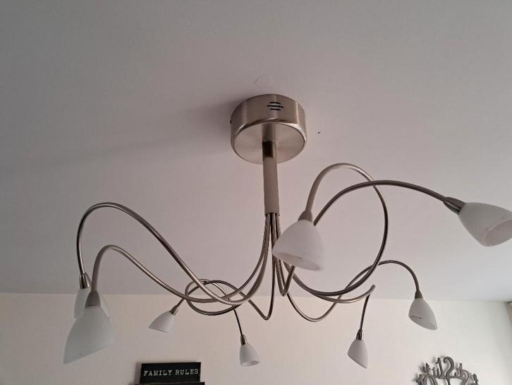 Hanglamp rvs 8 melkglaasjes Steinhauer. zo goed als nieuw, Huis en Inrichting, Lampen | Hanglampen, Zo goed als nieuw, Minder dan 50 cm