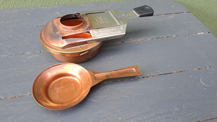 Vintage Zwitserse Koperen Fonduepan Brander, Antiek en Kunst, Antiek | Keukenbenodigdheden, Ophalen of Verzenden
