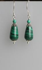 Schitterende oorbellen, Malachiet druppels, GEHEEL ZILVER, Hangers, Verzenden, Nieuw, Met edelsteen