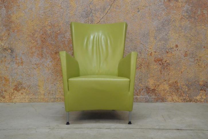 ZGANieuw limegroene leren Montis Windy design fauteuil!, Huis en Inrichting, Fauteuils, Zo goed als nieuw, Leer, Metaal, 50 tot 75 cm
