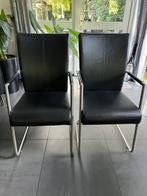 Eetkamerstoelen 2 stuks zwart kunstleder, Gebruikt, Twee, Zwart, Ophalen of Verzenden