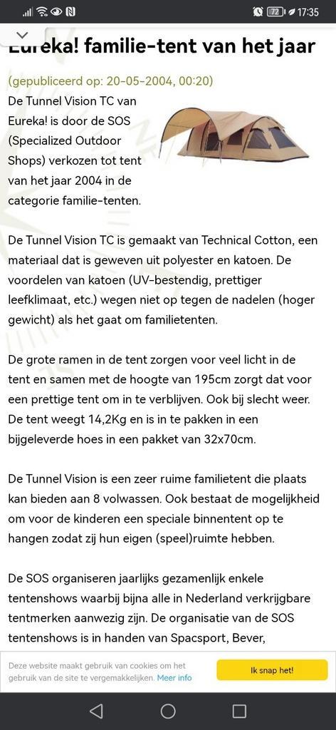 Eureka tunnel Vision TC incl footprint en luifel, Caravans en Kamperen, Tenten, tot en met 4, Gebruikt, Ophalen