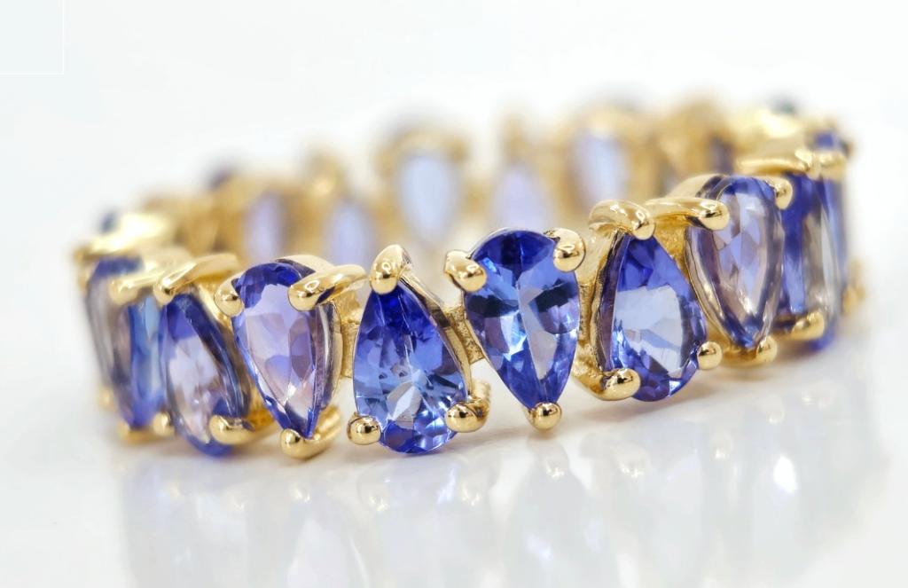 Edelsteen, Tanzaniet ring met 14 karaat goud, Ophalen of Verzenden, Nieuw