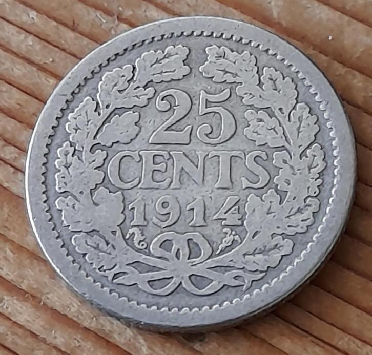 Nederland 25 cent 1914 (lot 3), Postzegels en Munten, Munten | Nederland, Losse munt, 25 cent, Koningin Wilhelmina, Zilver, Ophalen of Verzenden