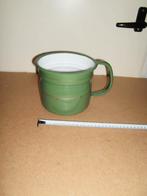 Oude groen emaille papkoker,melkkoker, biesjes,resedagroen, Ophalen of Verzenden