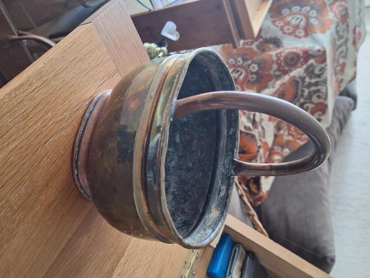 Vintage geel koperen plantenbak met hengsel, Antiek en Kunst, Antiek | Koper en Brons, Koper, Ophalen of Verzenden