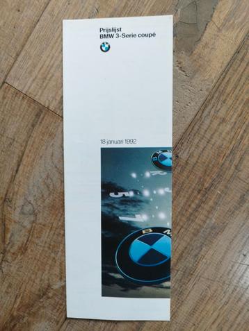 BMW 3-Serie Coupé Prijslijst 1992 beschikbaar voor biedingen