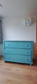Vintage blauwe ladekast commode massief hout, Ophalen, Gebruikt, Vintage, 50 tot 100 cm
