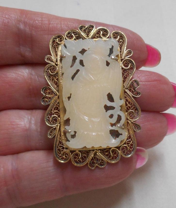 Zilveren antieke Chineese broche verguld nr.158, Sieraden, Tassen en Uiterlijk, Antieke sieraden, Broche, Zilver, Verguld, Verzenden