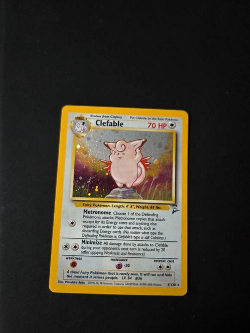 Clefable 5/130 Pokemon Base set 2 holo, Hobby en Vrije tijd, Verzamelkaartspellen | Pokémon, Zo goed als nieuw, Booster, Foil