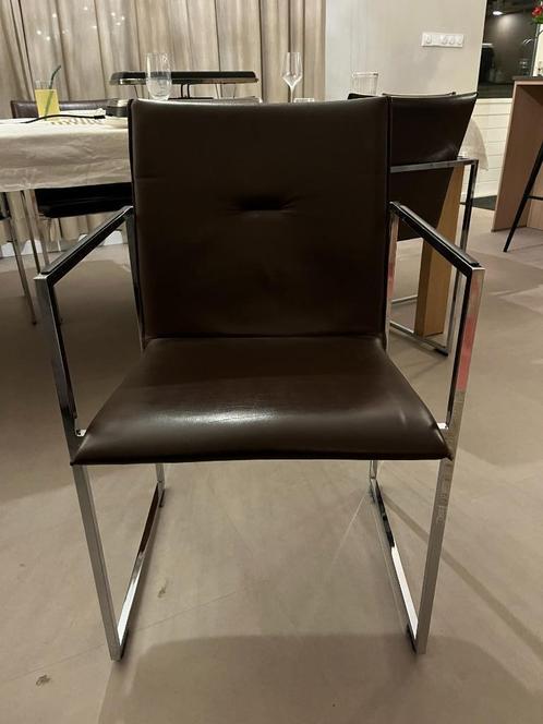 Eettafelstoelen, Huis en Inrichting, Stoelen, Gebruikt, Vijf, Zes of meer stoelen, Leer, Bruin, Ophalen