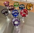 Set van 9 geslepen kristallen kelkglazen – gekleurd glas, Bo, Antiek en Kunst, Antiek | Glas en Kristal, Ophalen