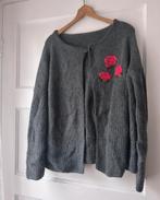Vintage grijs wollen vest geborduurde roze rozen XXL 44 46, Ophalen of Verzenden, Zo goed als nieuw, Maat 42/44 (L), Grijs