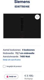 Siemens inductie kookplaat met afzuiging StudioLine z.g.a.n!, Zo goed als nieuw, Inbouw, Inductie, 4 kookzones