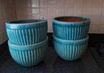 Set 4x Luxe Stenen Geglazuurde Bloempotten, Tuin en Terras, Ophalen, Rond, Zo goed als nieuw, Aardewerk
