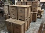 Nachtkast nachtkastjes met laden. Teak stoer sober landelijk, Ophalen, Minder dan 45 cm, Nieuw, 55 tot 70 cm