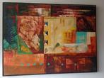 Abstract geometrische schilderij met warme tinten, Antiek en Kunst, Ophalen