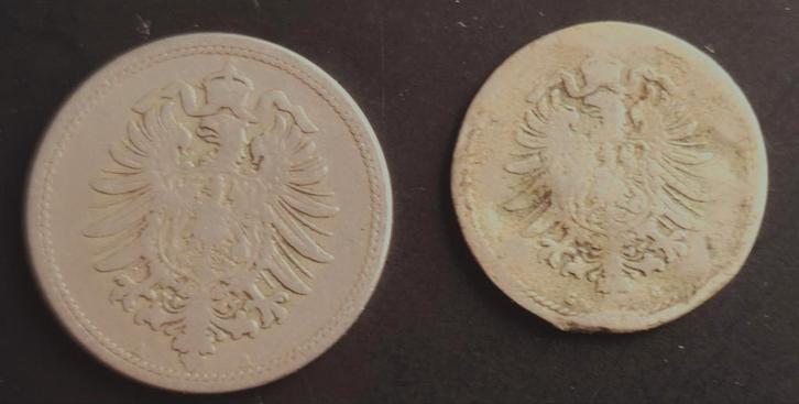 Duitse munten: 5 & 10 Pfennig (1874 & 1875), Postzegels en Munten, Munten | Europa | Niet-Euromunten, Losse munt, Duitsland, Ophalen of Verzenden