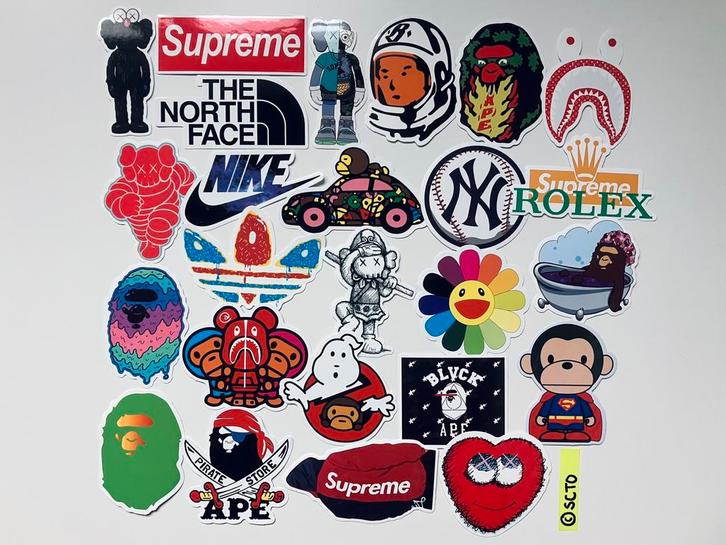 Stickers logo hype Supreme Adidas Bape Kaws The North Face, Verzamelen, Stickers, Nieuw, Overige typen, Ophalen of Verzenden