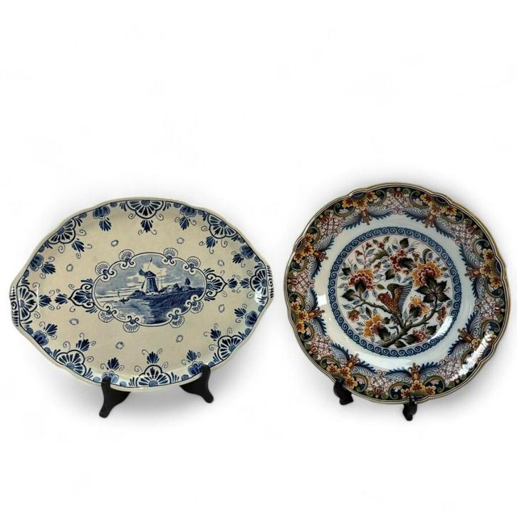 Aardewerk sierbord Tichelaar en dienblad, Zuid-Holland, Antiek en Kunst, Antiek | Keramiek en Aardewerk, Ophalen of Verzenden