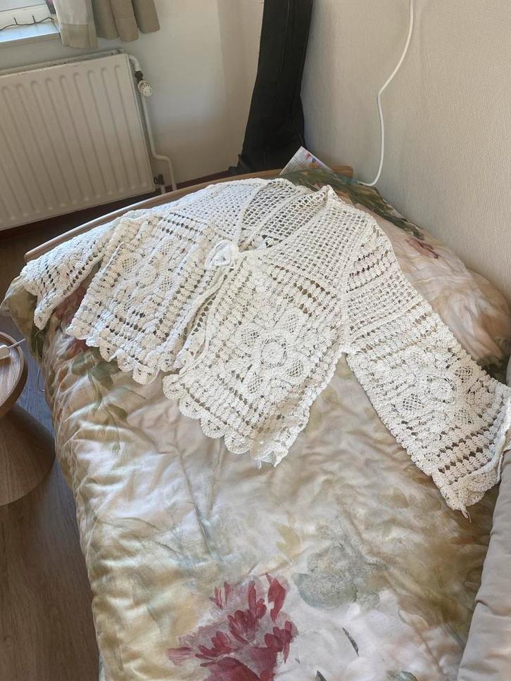 Gehaakt katoenen vest - Ivoor - grote M, Kleding | Dames, Truien en Vesten, Zo goed als nieuw, Maat 38/40 (M), Wit, Ophalen of Verzenden