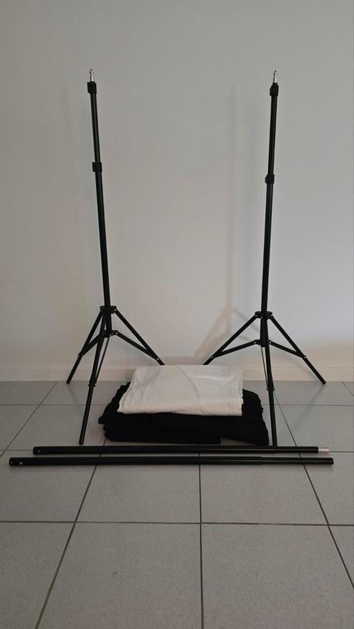 Achtergrond systeem fotostudio met doeken, Audio, Tv en Foto, Fotografie | Fotostudio en Toebehoren, Zo goed als nieuw, Complete fotostudio