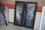 Schilderijen Leeuw en Zebra, Minder dan 50 cm, Ophalen of Verzenden, Zo goed als nieuw, Schilderij