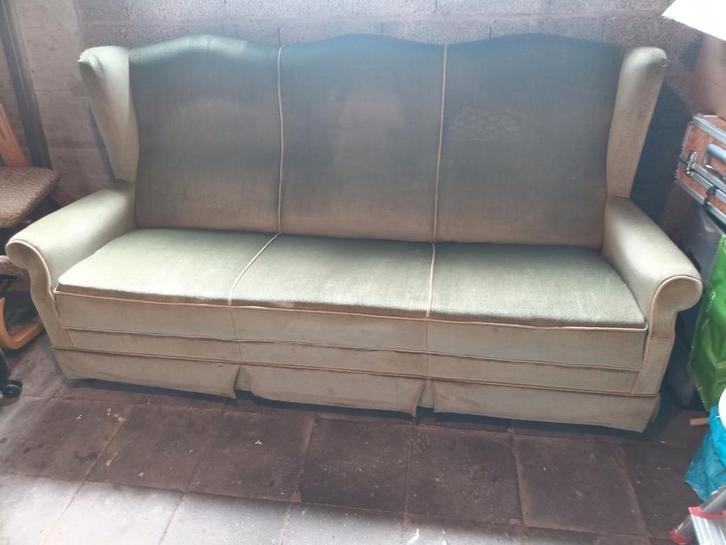Gratis Vintage Groene 3-zits Bank, Antiek en Kunst, Antiek | Meubels | Stoelen en Banken, Ophalen