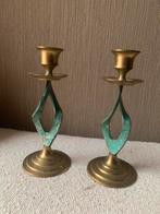 Messing kandelaren met verdegris patina, Ophalen of Verzenden, Overige materialen