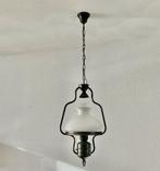 Tinnen (elektrische) olielamp hanglamp, Huis en Inrichting, Lampen | Hanglampen, Ophalen, Gebruikt, Landelijk antiek tin, Glas