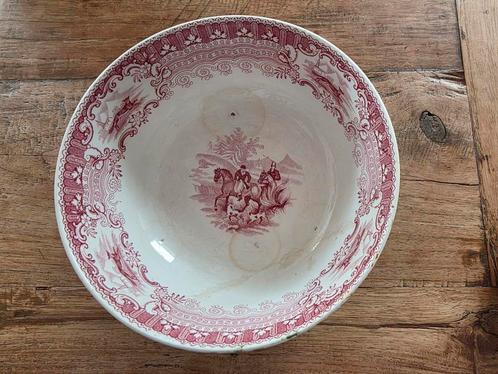 Antieke schaal met roze jachttafereel, engels, Antiek en Kunst, Antiek | Schalen, Ophalen