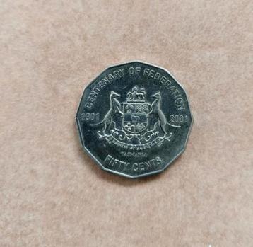 Honderdjarig jubileum van de Federatie Tasmanië 50c zeldzaam beschikbaar voor biedingen
