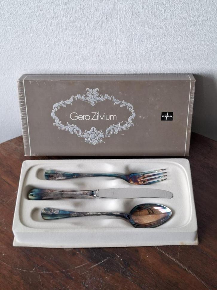 Gero Zilvium kinderbestek 3-delig – verzilverd, Antiek en Kunst, Antiek | Bestek, Verzenden