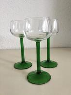 3 vintage glazen luminarc france groene steel en voet, Ophalen of Verzenden, Zo goed als nieuw, Overige typen