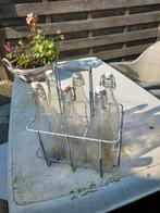 Antiek flessenrek met 6 oude flessen, Antiek en Kunst, Ophalen of Verzenden