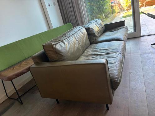 Pols Potten leren groene bank, Huis en Inrichting, Banken | Sofa's en Chaises Longues, Gebruikt, Leer, Ophalen