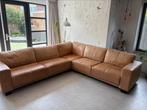 Nubuck echt lederen cognac kleur hoekbank 295x275, Ophalen, Gebruikt