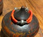 Bloedkoraal armband met zilveren kralen uit India, Ophalen of Verzenden, Zo goed als nieuw, Met bedels of kralen, Rood