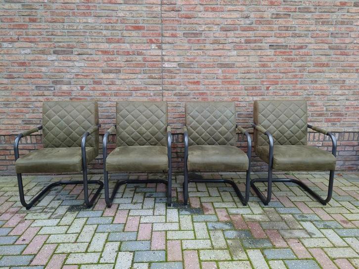 4 Industriële Eetkamerstoelen Civo Olijfgroen, Antiek en Kunst, Antiek | Meubels | Stoelen en Banken, Ophalen