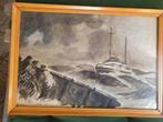 Tekening met aquarel reddingsboot komt zinkend schip te hulp, Antiek en Kunst, Ophalen