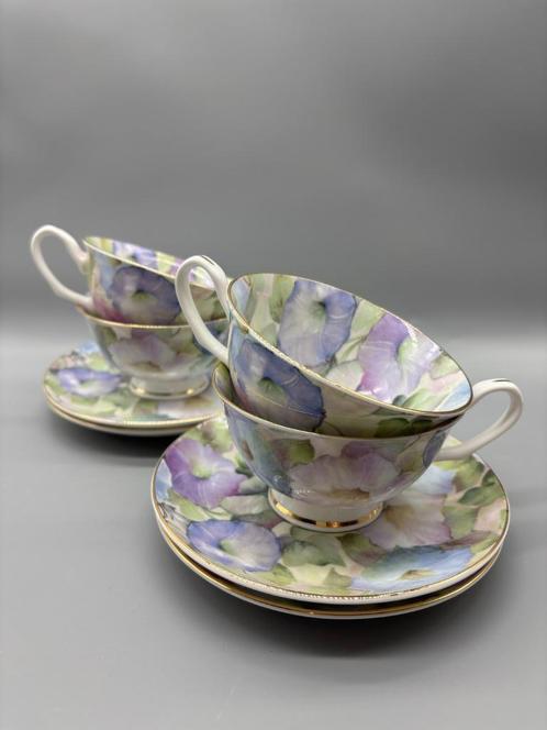 Set Morning Glory Theekop en schotel Pastel 8 delig, Huis en Inrichting, Keuken | Servies, Zo goed als nieuw, Kop(pen) en/of Schotel(s)