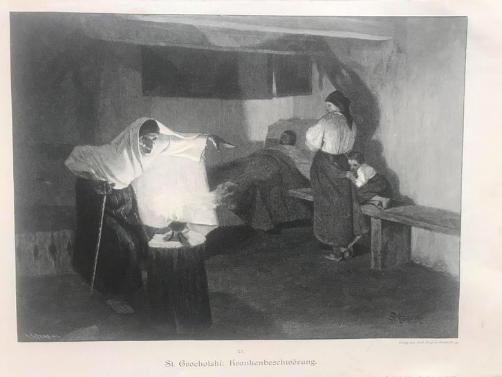 Grocholski, St.: Krankenbeschwörung, 1890, gravure, 32x23cm., Antiek en Kunst, Kunst | Etsen en Gravures, Ophalen of Verzenden
