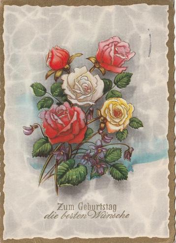 GOUDOPDRUK BLOEM ROOS ROZEN JAREN 50 MOOIE OUDE KAART KH855 beschikbaar voor biedingen