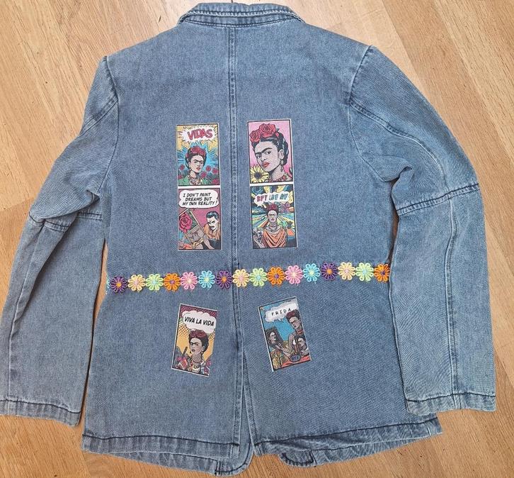 Frida Kahlo dames spijkerjasje, jeansjasje, denim, POP ART, Kleding | Dames, Jassen | Zomer, Nieuw, Maat 38/40 (M), Blauw, Ophalen of Verzenden