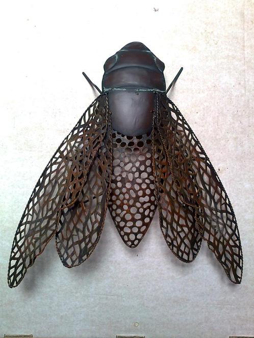 Wanddecoratie, wandobject Vlieg, Kever, Cicade, Insect bruin, Tuin en Terras, Tuinwanddecoratie, Nieuw, Ophalen of Verzenden