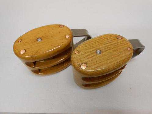 Houten Blokken / Katrollen, dubbelschijfs, 8 - 10 mm, 2 st., Watersport en Boten, Accessoires en Onderhoud, Nieuw, Lijn of Blok