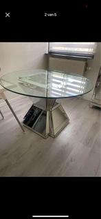 Mooi spiegel / glas eettafel, Huis en Inrichting, Tafels | Sidetables, Glas, 100 tot 150 cm, Rond, Zo goed als nieuw